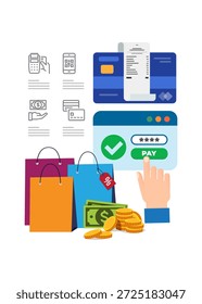 Pago en línea y métodos de compras al por menor Ilustración de stock