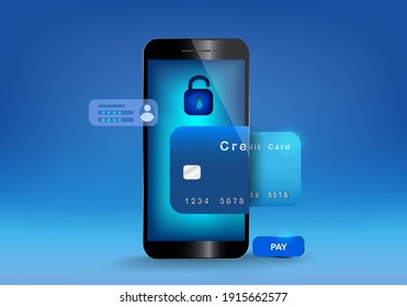 Online payment security concept on the blue background