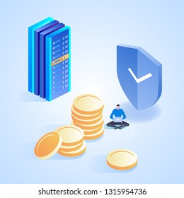 Online payment security transaction. Protection shopping wireless pay through smartphone. Vector isometric illustration