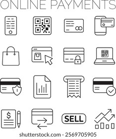  Online payment set of web icons in line style. Payment linear icon collection.