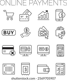  Online payment set of web icons in line style. Payment linear icon collection.