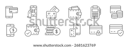 Online payment set of web icons in line style. Modern payment methods. Credit card and digital payment line icon. contain digital wallets, QR code transaction. Vector illustration.