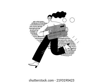 Online payment - Online shopping and electronic commerce series - modern flat vector concept illustration of a young woman holding the credit card. Promotion, discounts, sale and online orders