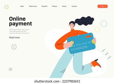 Online payment - Online shopping and electronic commerce series - modern flat vector concept illustration of a young woman holding the credit card. Promotion, discounts, sale and online orders concept