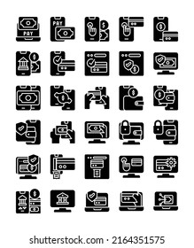 silueta de pago en línea glifo negro sólido icono de paquete ilustración vectorial