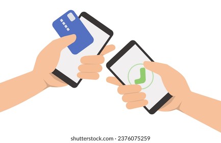 Online payment success concept. Mobile banking payment by credit card. Cashless money transfer contactless concept.