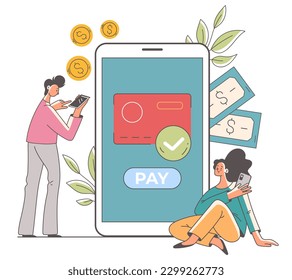Online payment transaction bill person account pay concept. Vector graphic design illustration