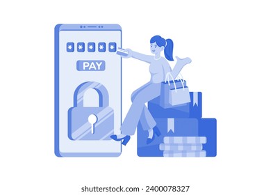 Seguridad de transacciones de pago en línea Concepto de ilustración en fondo blanco