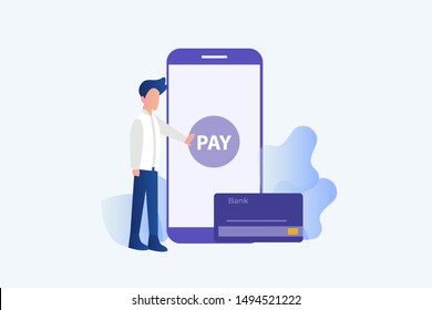 Online payment transfer, mobile pay with smartphone. e banking concept vector illustration concept for web landing page template, banner, flyer and presentation