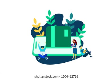 online payment vector illustration, investment management, bua nad pay for online with mobile credit card flat color hand and money