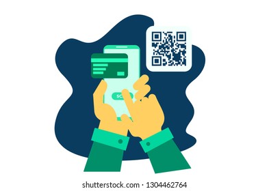 online payment vector illustration, investment management, bua nad pay for online with mobile credit card flat color hand and money
