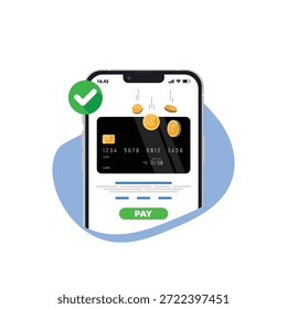 Online Payment. ilustração vetorial de telefone com cartão de crédito sobre fundo branco. Pay Online Design Concept com Smartphone Pagamento. ilustração vetorial