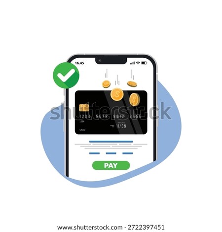 Online Payment. vector illustration of phone with credit card on white background. Pay Online Design Concept with Smartphone Payment. vector illustration