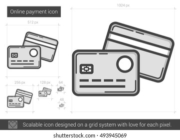 Icono de línea vectorial de pago en línea aislado en fondo blanco. Icono de línea de pago en línea para infografía, sitio web o aplicación. Icono escalable diseñado en un sistema de cuadrícula.