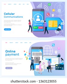 Online payment vector, people using smarphones to buy things, and modern shopping, cellular communication and innovative networks users set. Website or webpage template, landing page flat style