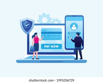 Online payment and wallet. Cashless pay.  landing page website illustration vector template 