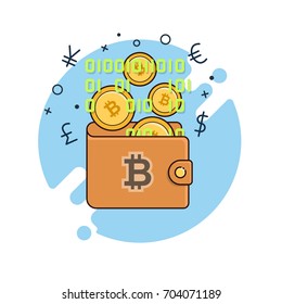 Online payments, bitcoin technologies. Flat line illustration for web and app.