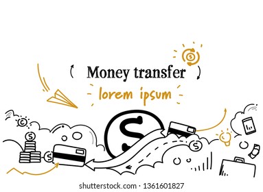 online payments financial transactions money transfer concept sketch doodle horizontal isolated