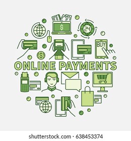 Online payments illustration. Vector round online payment green concept symbol