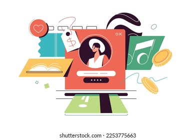 Online payments and subscriptions using bank card vector illustratiuon. Shopping e-commerce, making purchases on the Internet.