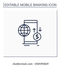 Online payments worldwide line icon. Secure payment . Exchange of money or payment goods or services over internet Online mobile banking service concept. Isolated vector illustration.Editable stroke