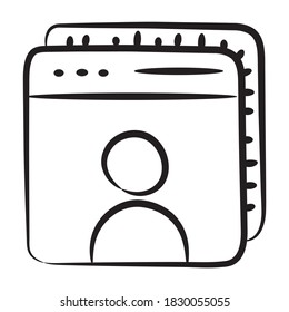 Online person inside webpage, web user editable icon 