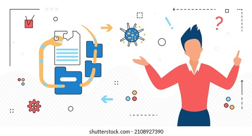 Datos personales de archivos personales en línea afectados por virus. Ataque de malware en el servidor de carpetas de información almacenadas