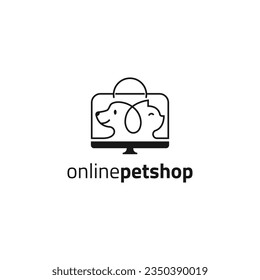 Logo vectorial de icono de tienda de mascotas en línea.