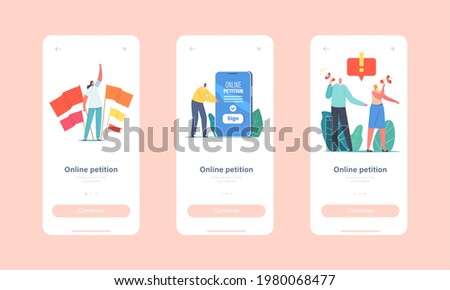 Online Petition Mobile App Page Onboard Screen Template. Tiny Characters near Huge Smartphone Yell to Megaphone Call to Sign Collective Public Appeal Concept. Cartoon People Vector Illustration
