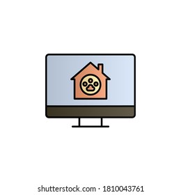 Online, pets, home, monitor color gradient vector icon