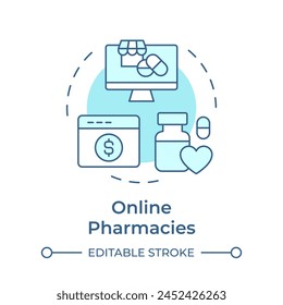 Online pharmacies soft blue concept icon. EHR system. Electronic health record. Pharmacy software. Round shape line illustration. Abstract idea. Graphic design. Easy to use in infographic, article