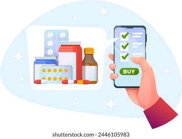 Online pharmacy concept of buying medicines and pills online, ordering medicines through mobile application