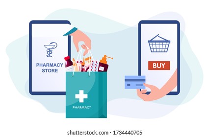 Online pharmacy concept. Medicine and healthcare. Online drugstore, purchase. Isolated vector illustration