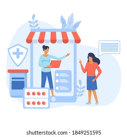 Online pharmacy flat design concept. vector illustration