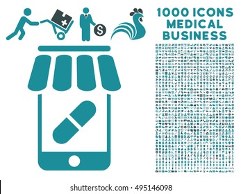 Online Pharmacy icon with 1000 medical commercial soft blue vector pictographs. Collection style is flat bicolor symbols, white background.