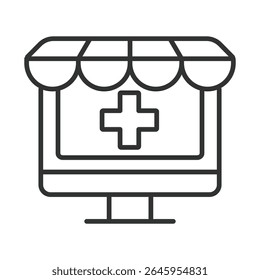 Online pharmacy, icon in line design. Online-pharmacy, e-pharmacy, digital-health, medicine, prescription, healthcare, drugstore on white background vector. Online pharmacy, editable stroke icon
