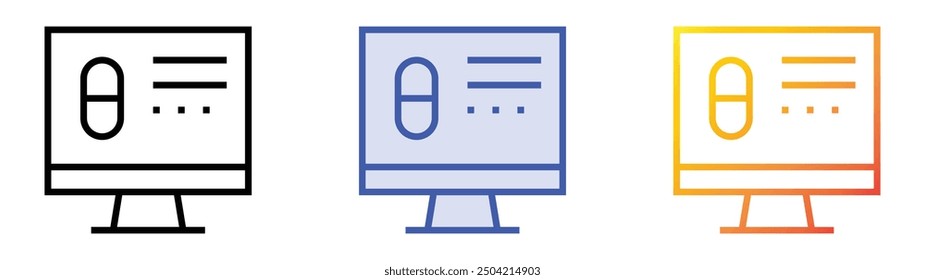 Online-Apotheke-Symbol. Lineares, blaues Füllungs- und Farbverlauf-Design einzeln auf weißem Hintergrund