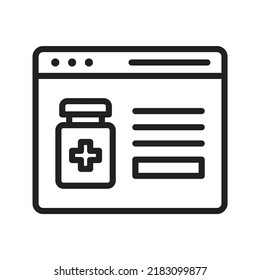 Online Pharmacy-Symbol, Vektorbild. Kann auch für körperliche Fitness eingesetzt werden. Geeignet für mobile Apps, Web-Apps und Printmedien.