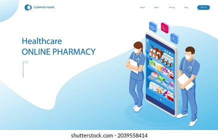 Online pharmacy and medicine with a medical app. Buying medicines online. Mobile service or app for purchasing medicines in online pharmacy drugstore.