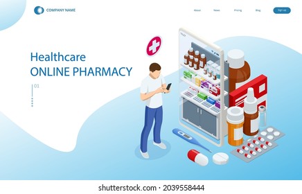 Online pharmacy and medicine with a medical app. Buying medicines online. Mobile service or app for purchasing medicines in online pharmacy drugstore.