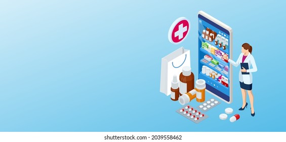 Online pharmacy and medicine with a medical app. Buying medicines online. Mobile service or app for purchasing medicines in online pharmacy drugstore.