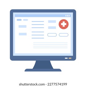 Farmacia en línea en un icono plano portátil Compra de medicamentos Atención de la salud. Ilustración del vector