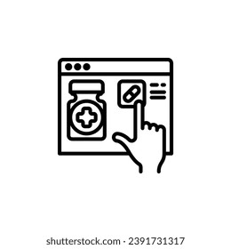 Online pharmacy outline icon. Vector illustration. The isolated icon suits the web, infographics, interfaces, and apps.