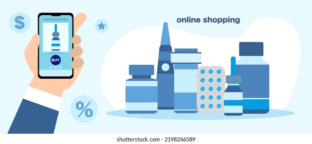 Online pharmacy or online pharmaceutical drugs. vector illustration in flat style.