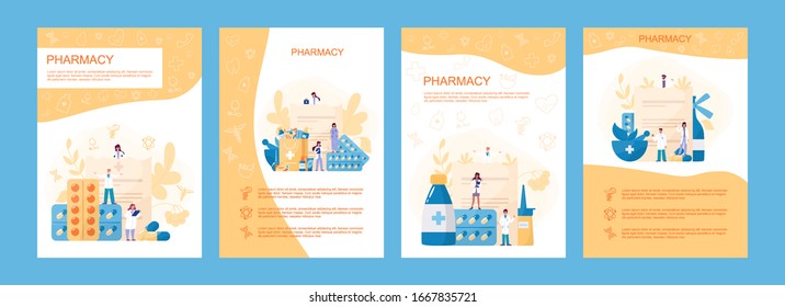 Online pharmacy poster or banner set. Medicine pill for disease treatment and prescription form. Medicine and healthcare. Drugstore ad banner idea. Isolated vector illustration