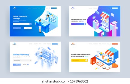 Online Pharmacy Service concept based landing page design in four option.