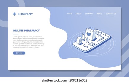 online pharmacy store concept for website template or landing homepage with isometric and outline style
