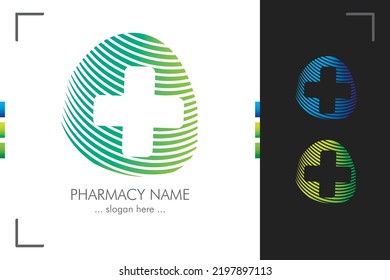 Online Pharmacy vector logo with biometric concept in three color variations. Gradient style logo design for your pharmacy business. Premium identity logo designs in three different gradient. 