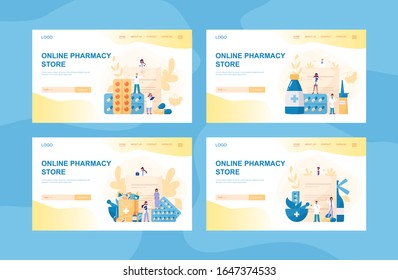 Online pharmacy web banner set. Medicine pill for disease treatment and prescription form. Medicine and healthcare. Drugstore web banner or website interface idea. Isolated vector illustration