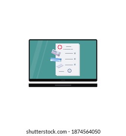 Online pharmacy.Prescription of a doctor with a seal and a list of medicines. Online ordering of medicines. Concept for health care or doctor consultation and prescription over the internet. Vector
